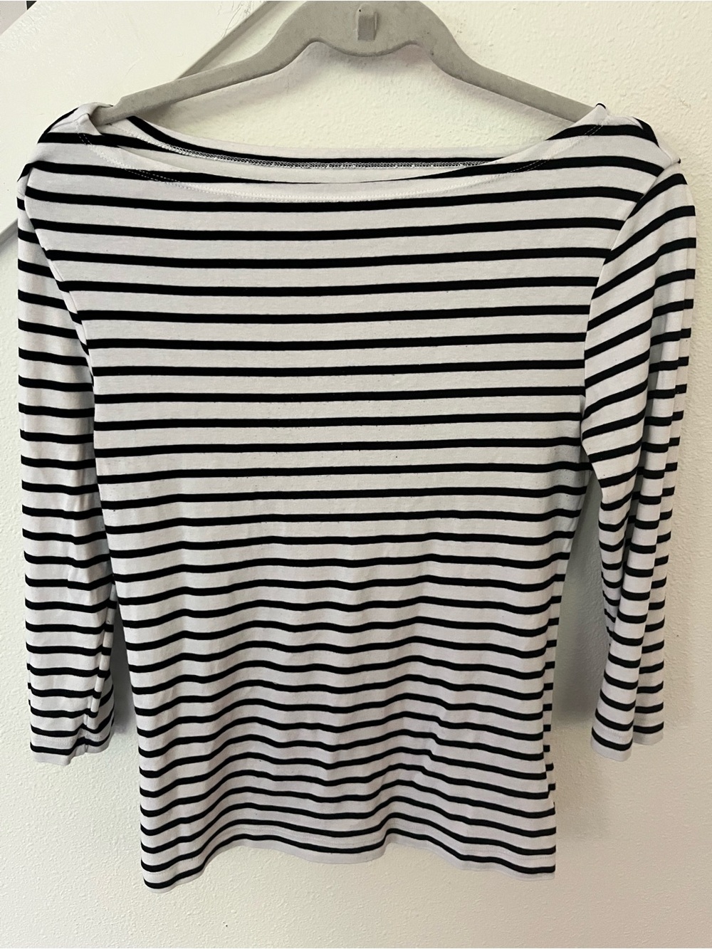 Amazon Essentials Black & White Striped Boatneck Long Sleeve Top